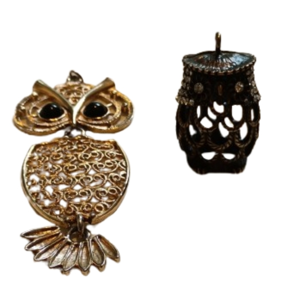 Two vintage owl pendants